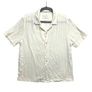 Porter & Ash Shirt Mens Large Cream Beige Short Sleeve Linen Blend Button Up